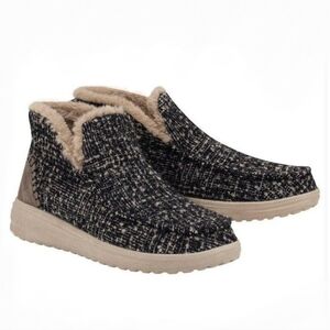 HEY DUDE Denny Tan Ankle Booties Faux Shearling Lining Women's Wool Blend Moc